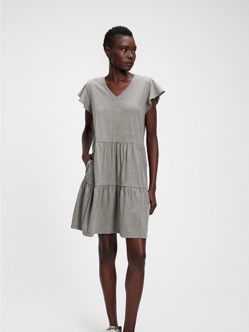 Gap Factory V-Neck Tiered Dress Light Grey Heather Size Small